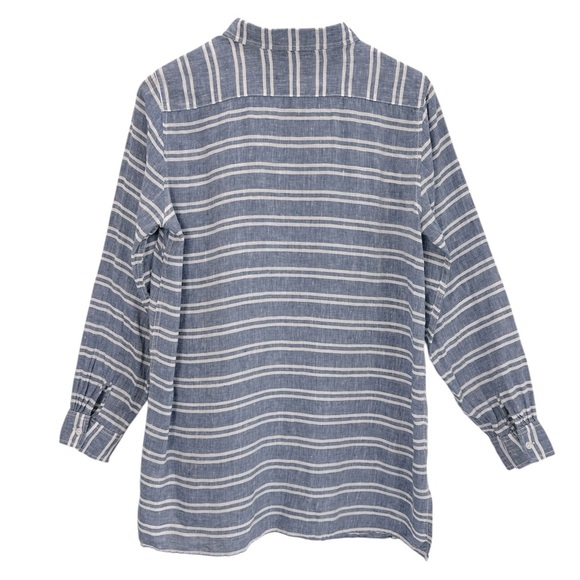 Garnet Hill Striped Linen Collared Button Up Tunic Top Beachy Coastal Chic - Picture 3 of 10